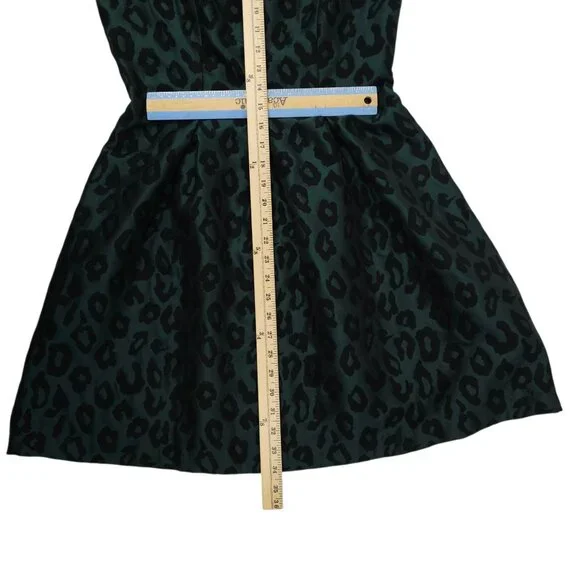 Ann Taylor Loft Leopard Print Jacquard Fit & Flare Dress Womens 4 Black Green - Picture 11 of 16